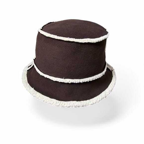 Outbrook Borg Fleece Trim Shearling Brown And White Bucket Hat Unisex - Picture 1 of 6